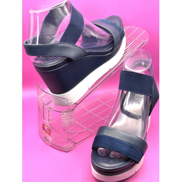 Franco Sarto Shoes - Franco Sarto Navy Blue Leather Suede Wedge Platform Sandal Kashmir Womens 7M